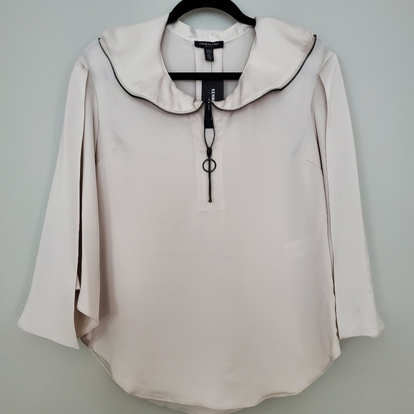 Kenneth Cole Tops - Kenneth Cole Blouse With Zip Flounce in Eggshell